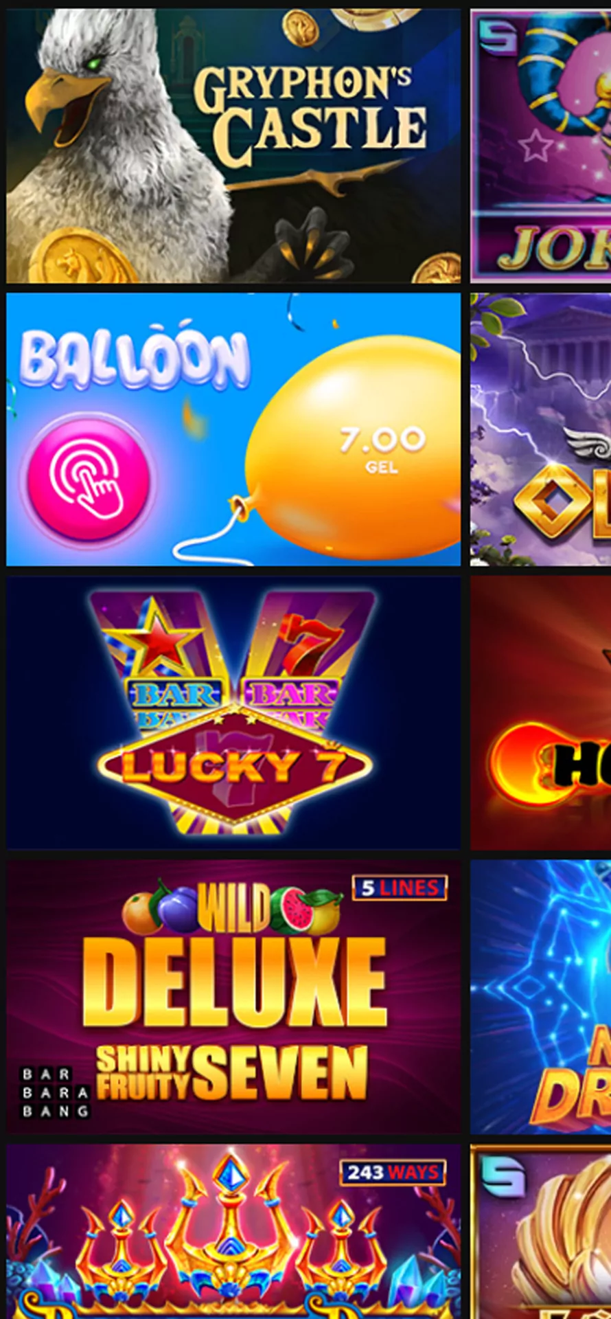 Slots section in the Megapari app.
