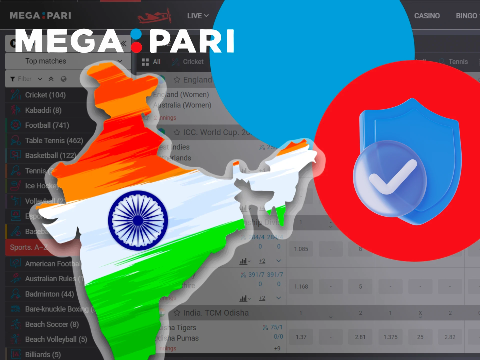 Megapari is safe and legal for betting and gambling in India.
