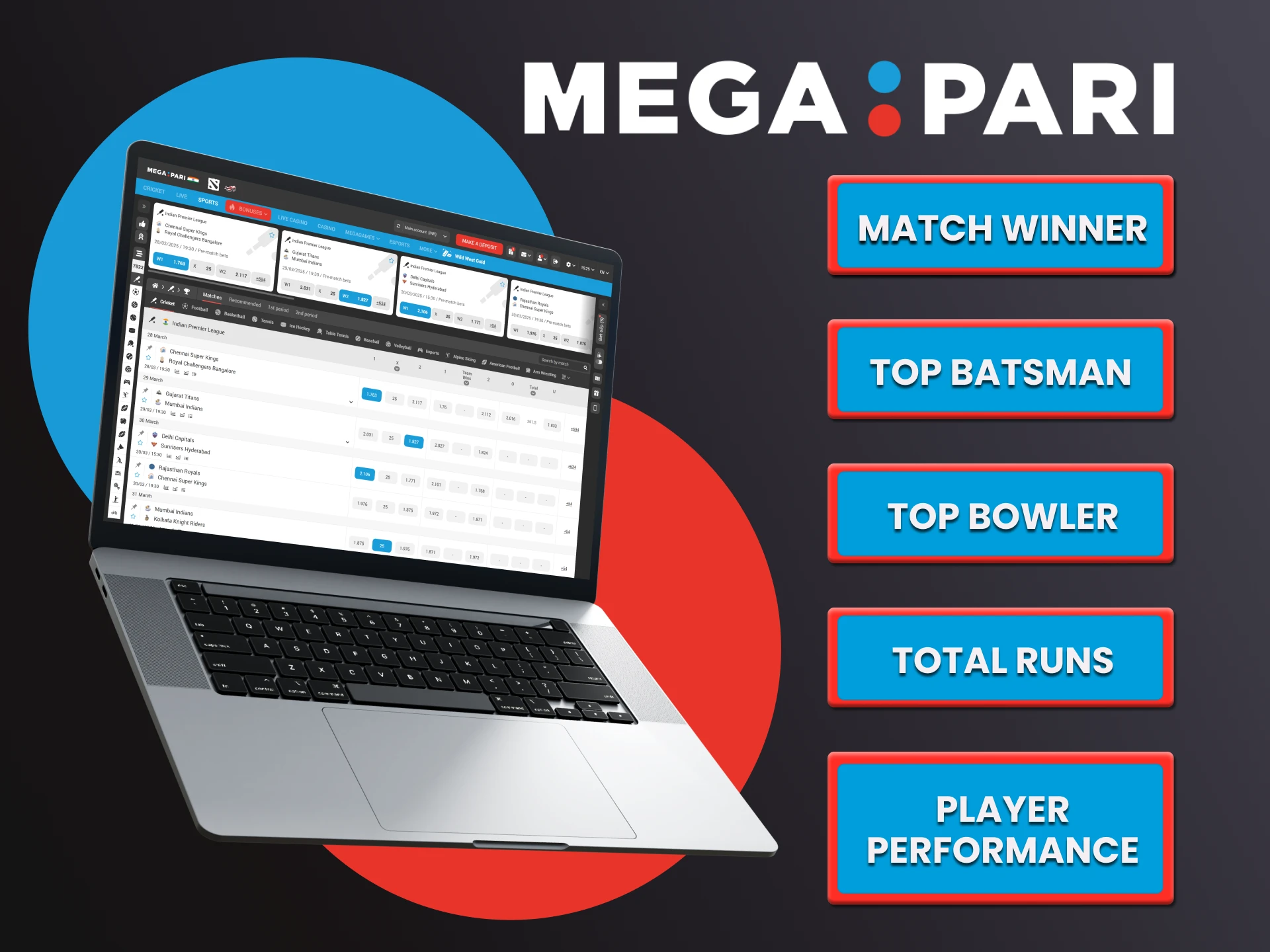 Explore the variety of IPL betting markets offered by Megapari.