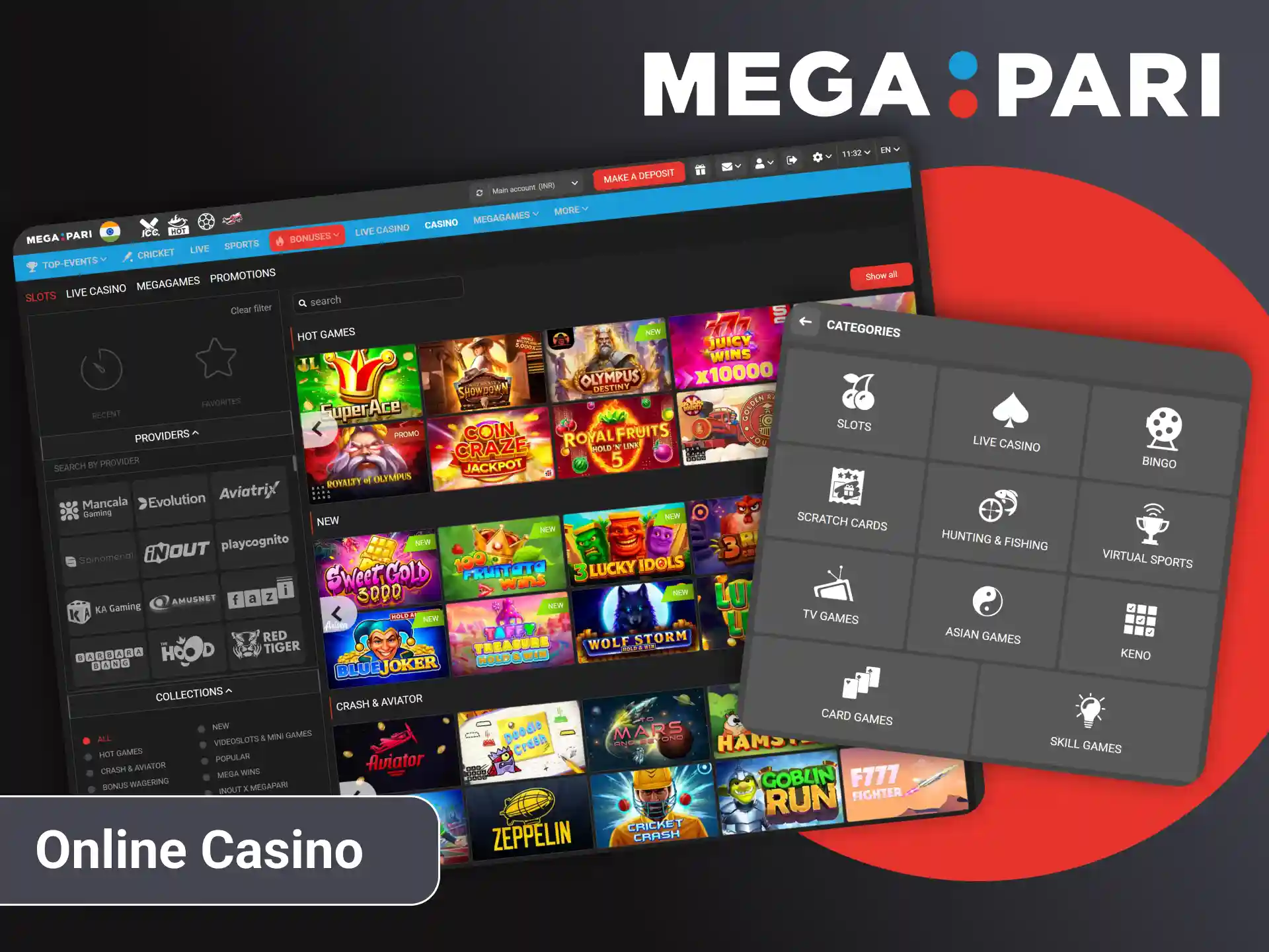 Spin thousands of online casino video slots through official Megapari.